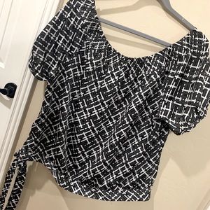 Black, white rayon off the shoulders top.